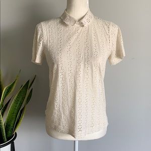 J. Crew Eyelet Lace Cotton Top Peter Pan Collar